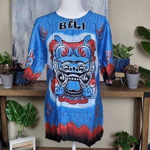 NEW! Bali Beach Summer Tshirt 100% Cotton - Sky Blue Barong